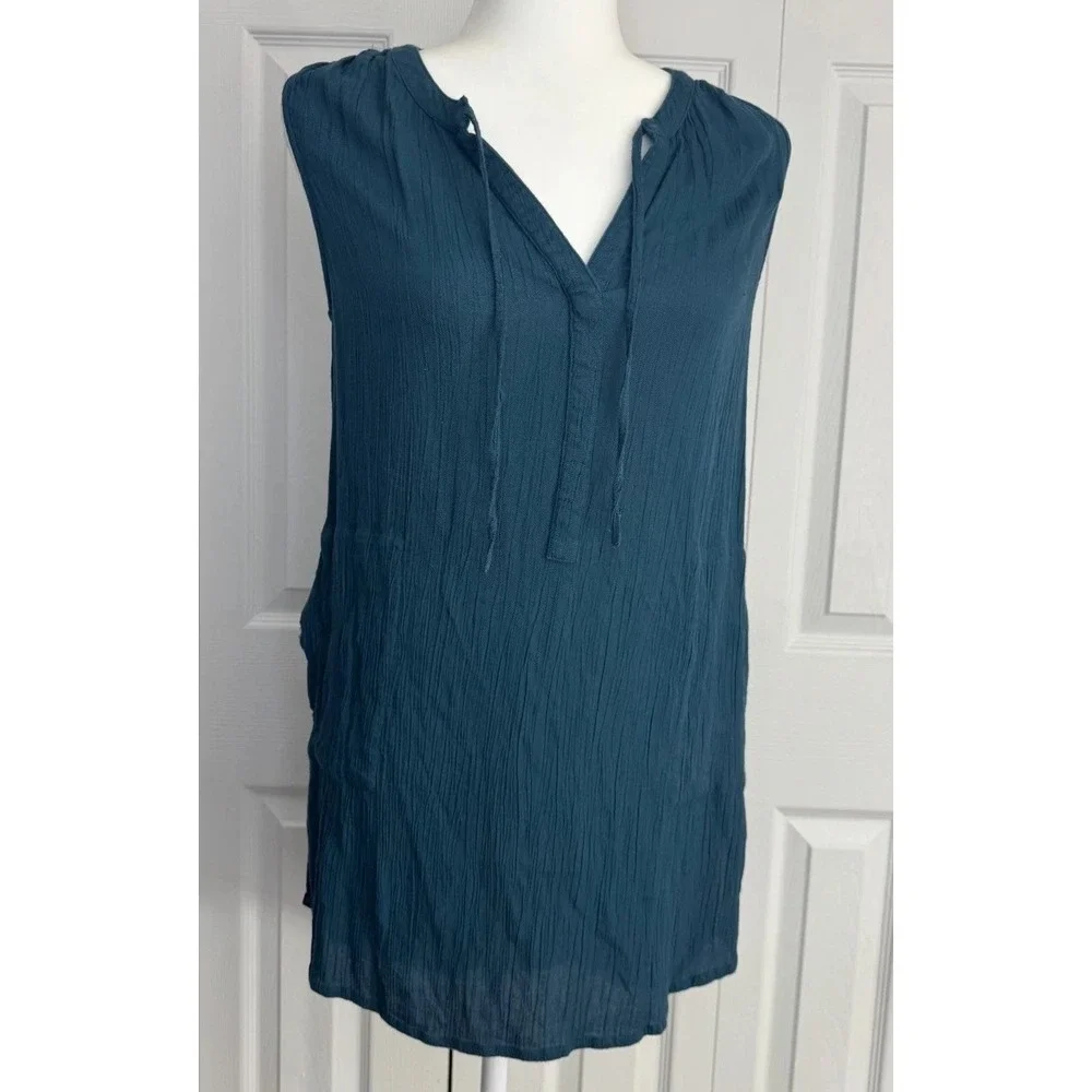 Prana Natassa Crinkled Beach Cover Up Women Small Petrol Blue V-Neck‎ Sleeveless